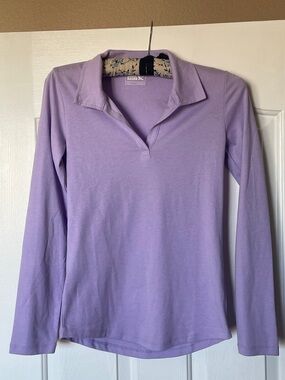 Eddie Bauer Lavender Long-Sleeve Open-Collar Polo